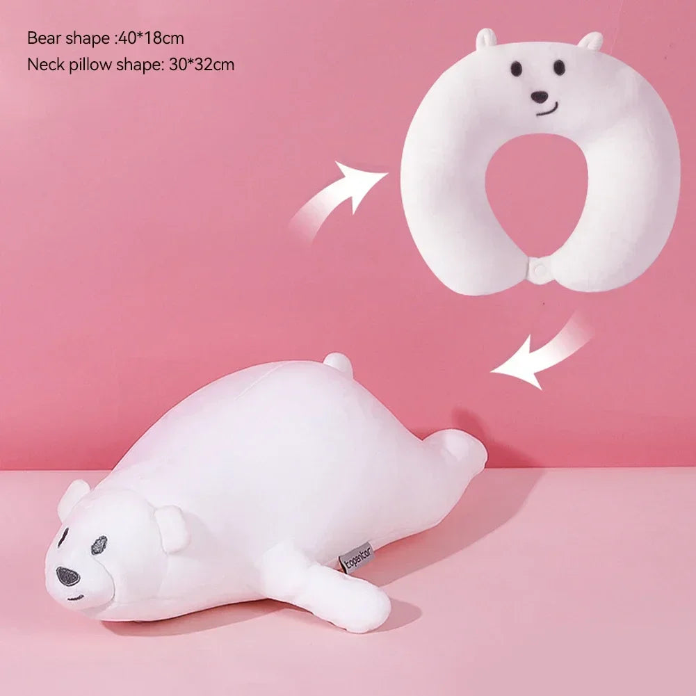 Travel Neck Pillow U-Shaped Plush Pillow Cute Zip and Flip Penguin Deformable Cushion Supports Your Head Neck Chin for Adult