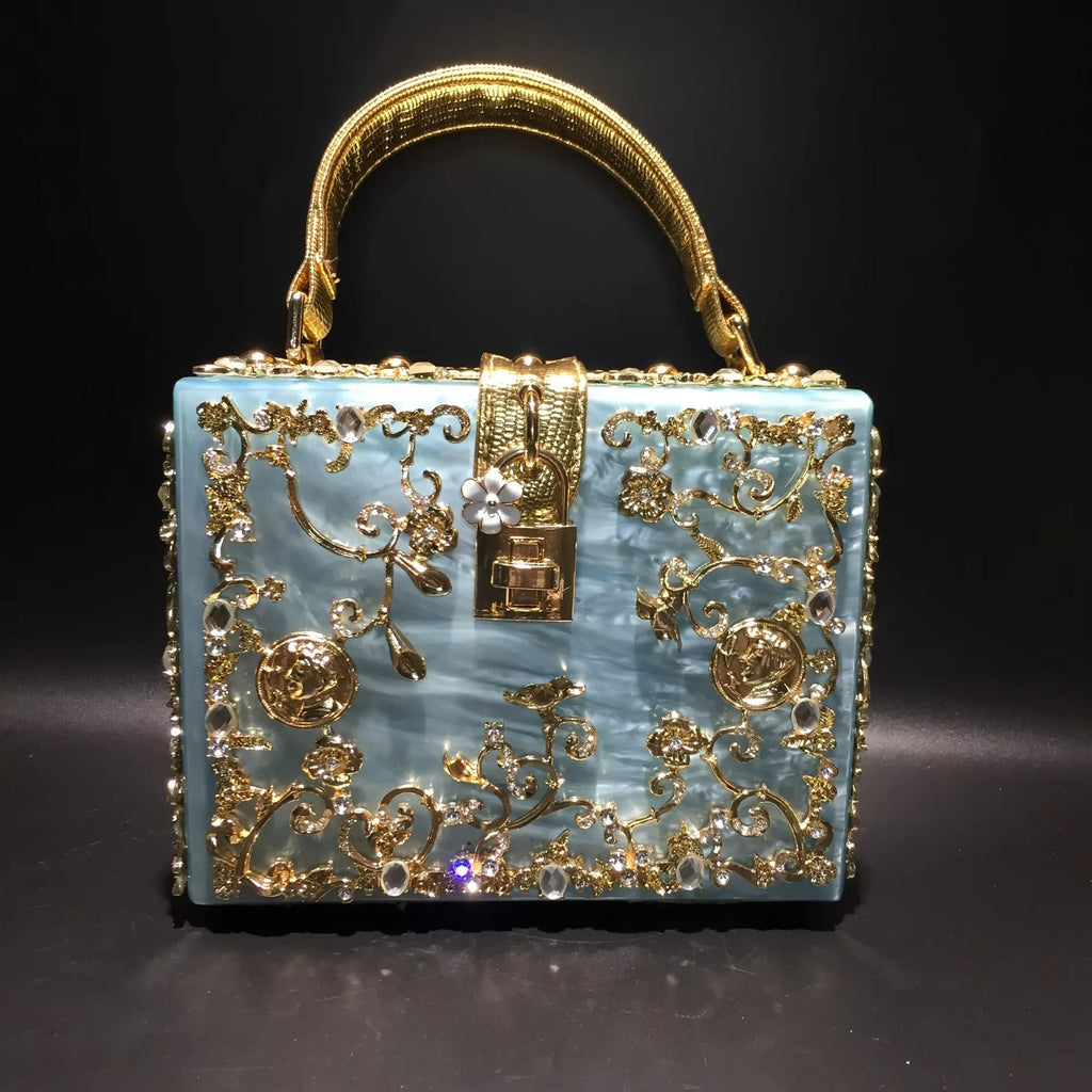 High Grade Acrylic Evening Bag Luxury Rhinestone Designer Clutch Purse Women Shoulder Bag Clutches for Wedding Party Handbag