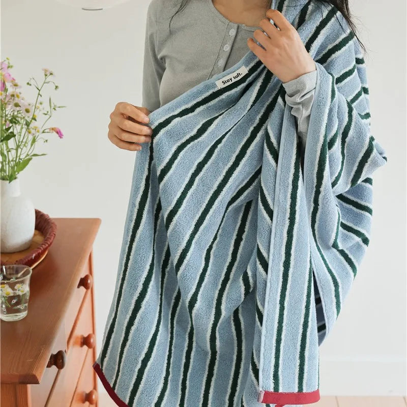 Autumn Winter Striped Bath Towel Cotton Plush Washed Washcloth Worsted Soft Absorbent Bathroom Towels For Man Women Dropshipping