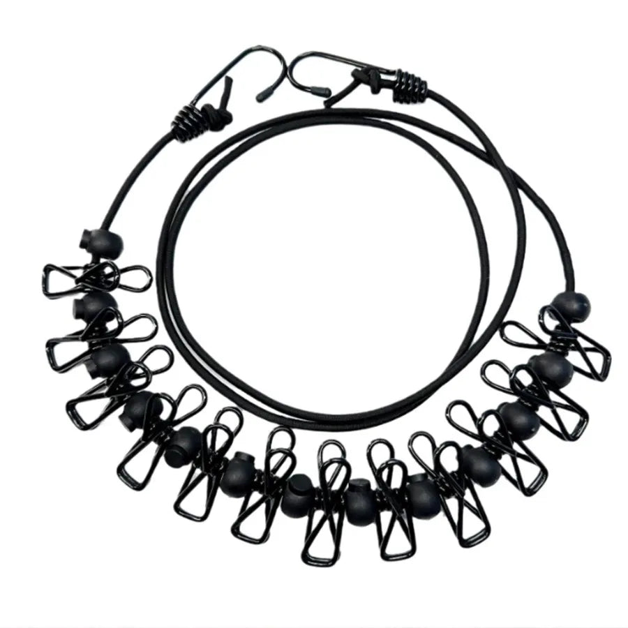 1.8M Outdoor Camping Non-slip Stretch Clothesline with 12Clips Travel Stretchy Clothesline Sock Line Hanging Laundry Drying Rope