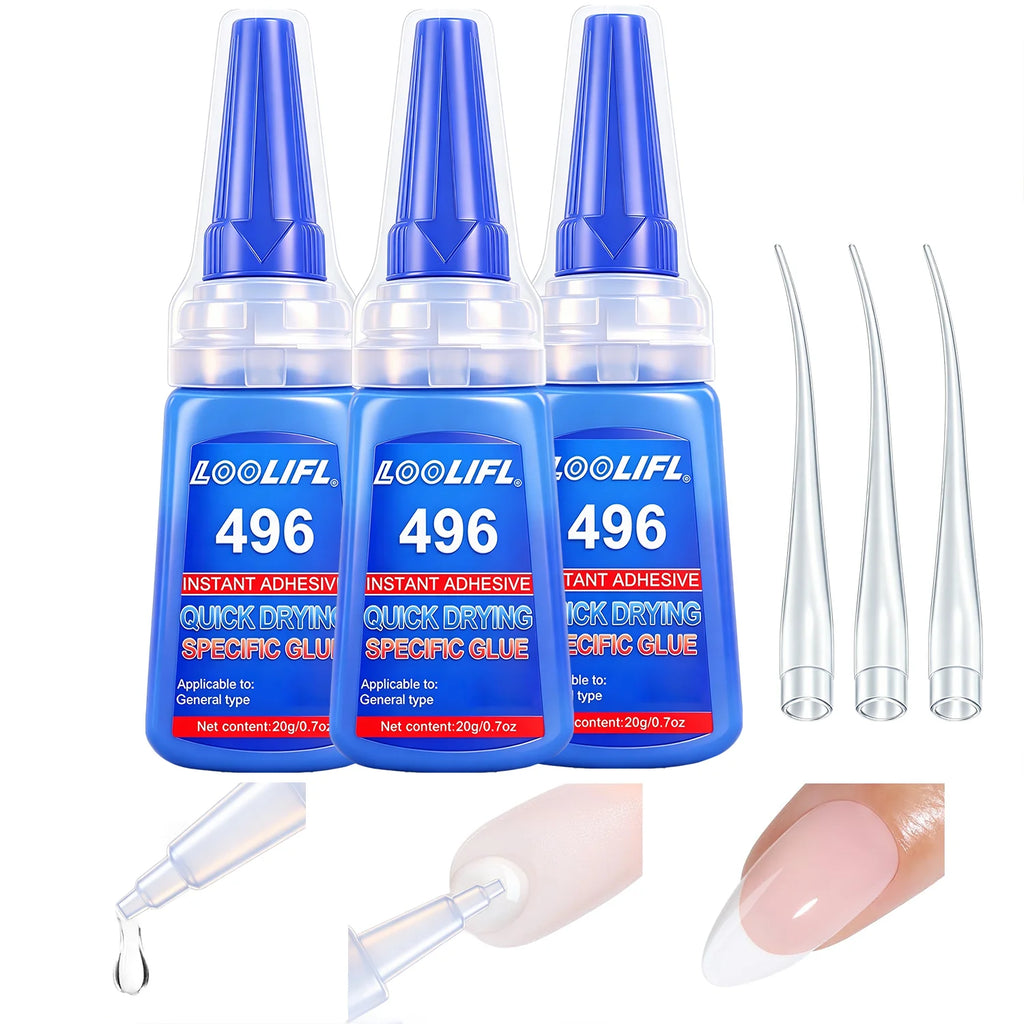 LOOLIFL Quick Drying Adhesive Nail Glue Professional Nail Glue for False Nails Acrylic Nail Rhinestone Decoration Extension Glue