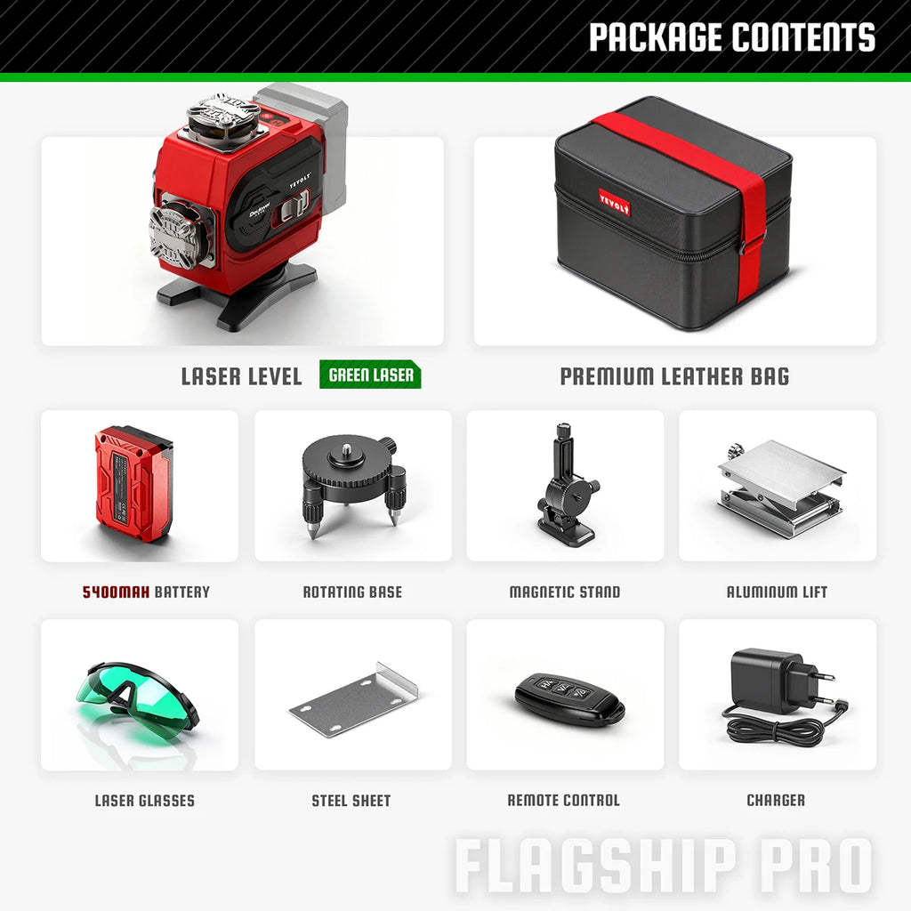 YEVOLT 360° Self-Leveling 16-Line Laser Level (Red/Green Beam Options) - Ultra-Clear for Indoor/Outdoor Use Rechargeable Battery