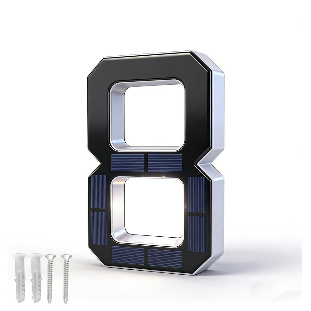 BORUiT Solar LED House Number Light Waterproof Outdoor Address Number Lamp Modern Home Garden Wall Decoration Lighting