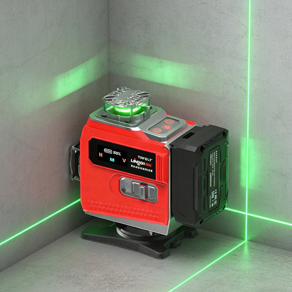 4D Cross 16 Line Green Self Level Laser Level for DIY Countertop Tile Baseboard Install Whole Room Alignment Home Remodel Work