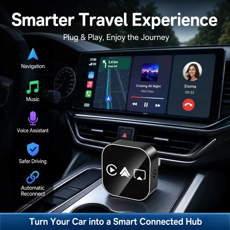 2026 New Upgrade Car Wireless Adapter 4-in-1 Wireless CarPlay Android Auto AirPlay Mirror Link Bluetooth WiFi Mini USB Dongle