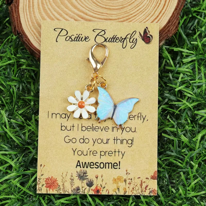 12-Piece Blue Butterfly Daisy Keychain Set DIY Bag Charms Key Rings Suitable for Parties, Self-Motivation, Gifts for Friends and Family, Key Ring Making, and Daily Keychain Decoration.