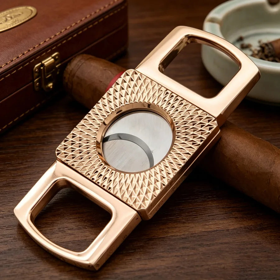 Luxury Cigar Cutter with Double Stainless Steel Blades, Precision Clean Cut Portable Cigar Scissors, Ideal Gift for Cigar Lovers
