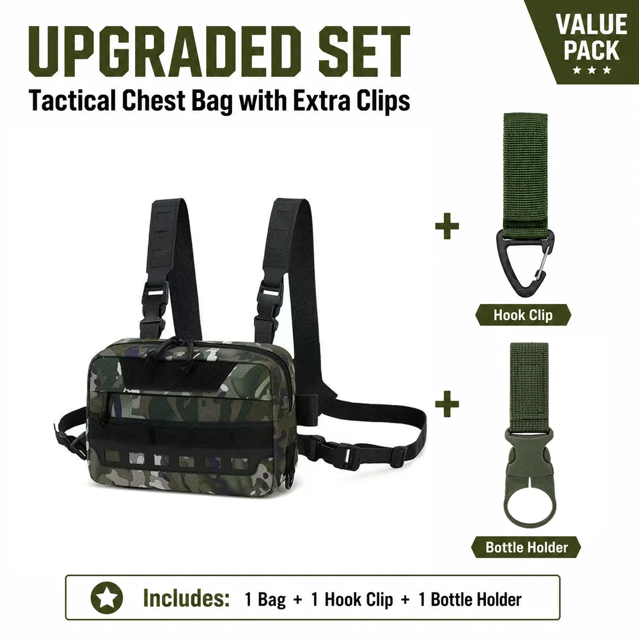 Functional Tactical Chest Bag Waist Bag Fishing MOLLE Outdoor EDC Chest Rig Pack for Cycling Hiking Camping Adjustable Harness
