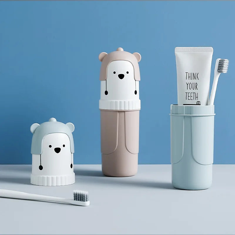 1PC Cartoon Bear Travel Portable Toothbrush Cup Cute Toothpaste Holder Box Storage Case Box Organizer Travel Toiletries Bathroom