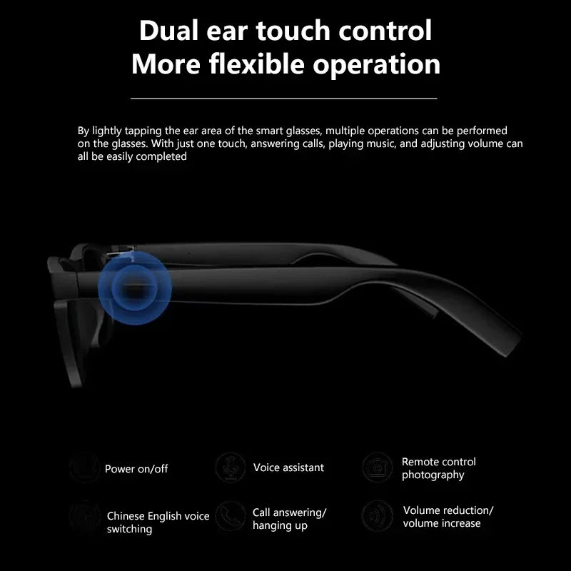 Lenovo 2026 New Bluetooth 5.4 Smart Glasses Remote Control Touch Voice Assistant Photo Recording Translator Wireless Sunglasses
