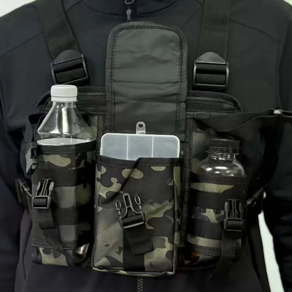 Outdoor multi-pocket tactical sports bag, crossbody storage tool bag, trendy brand layered men's chest bag