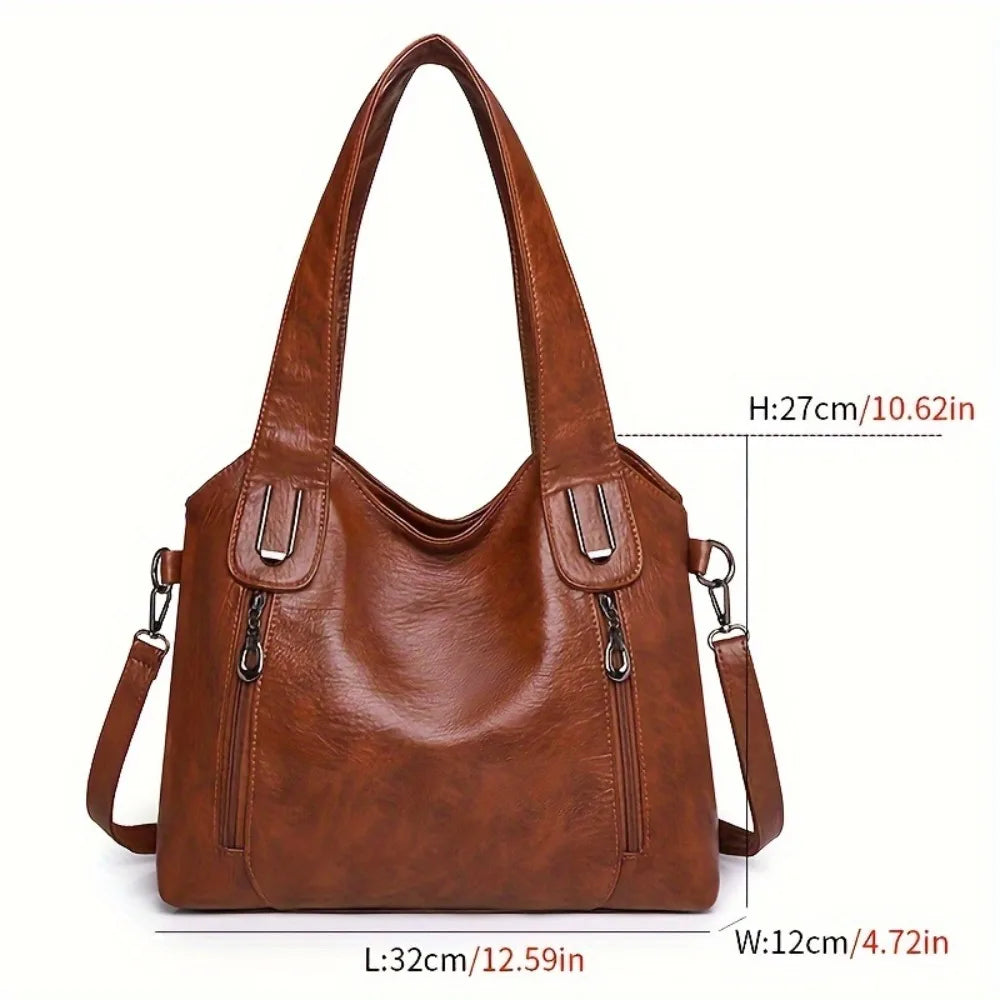 New Women Large Capacity Tote Bag Leather Shoulder Handbag with Removable Strap Fashion Casual PU Crossbody Bag Shoulder Bags