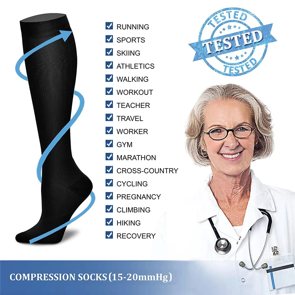 1Pair Unisex Copper Compression Socks Women Men Anti Fatigue Pain Relief Knee High Stockings 15-20 mmHg Graduated  for Running