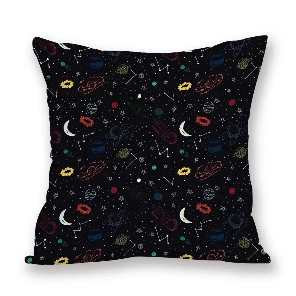 Cosmic pattern of the Sun, planets Double-sided Printed pillow cover Short plush Suitable living rooms sofas throw cushion cover