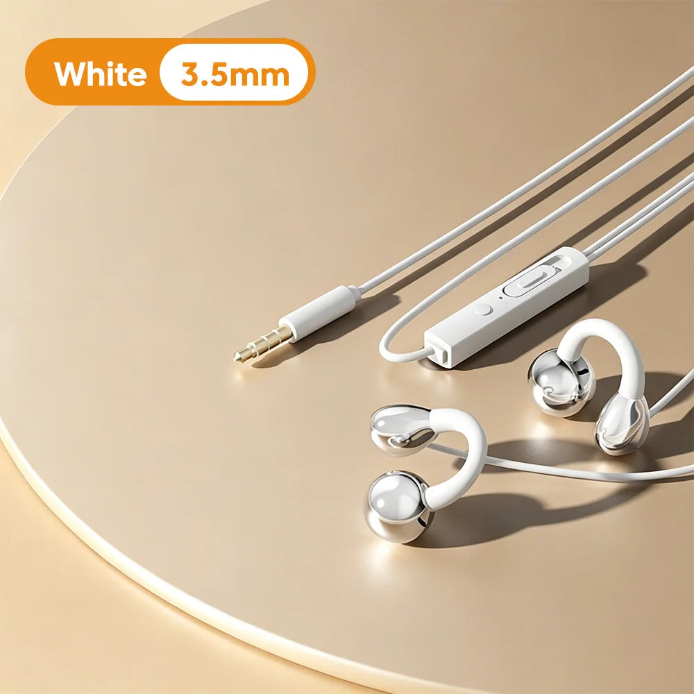 3.5MM/Type C Wired Headphones With Microphone HiFi Sound Ear Clip Wired Earphones Sports Headsets for iphone 15 16 17 Samsung