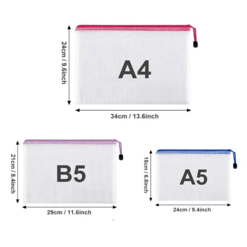 1/3pcs PVC transparent waterproof mesh zipper file bag Mesh zipper archive bag Storage office supplies Household storage bag