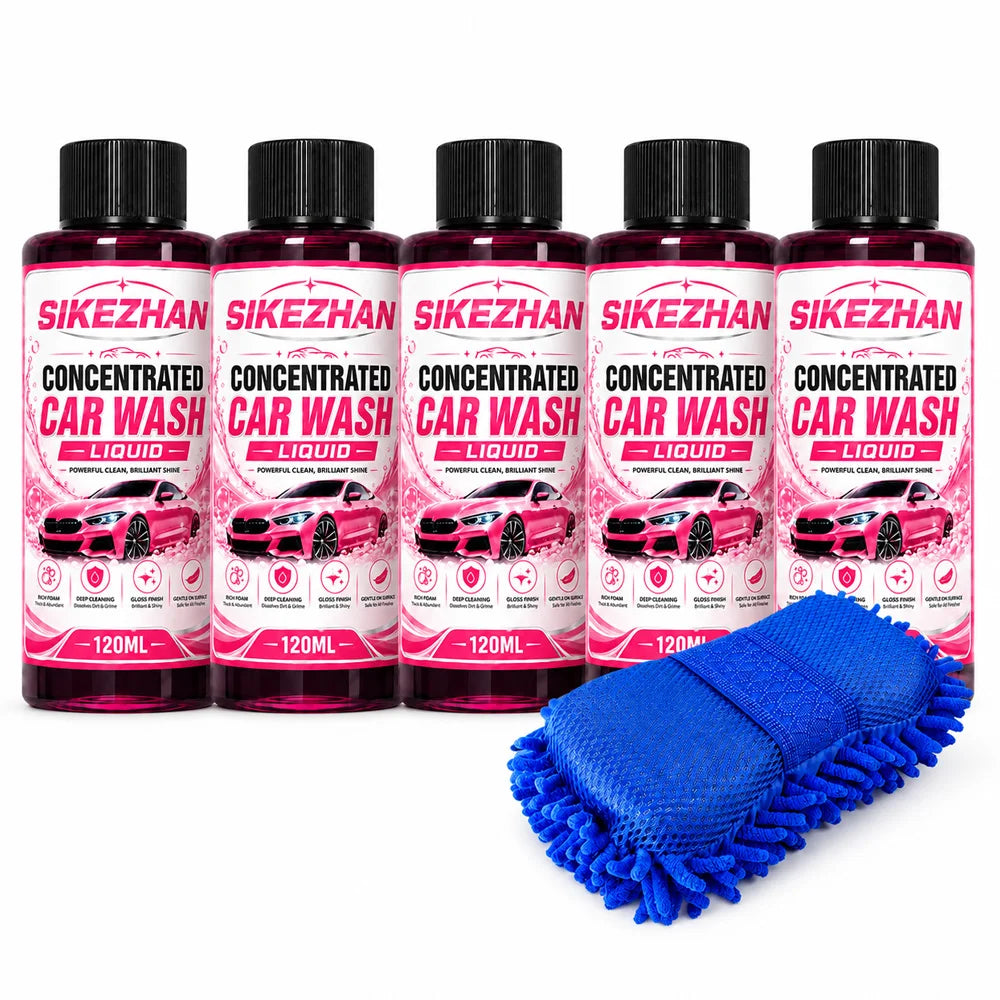 SIKEZHAN 3Pcs Car Wash Liquid with Microfiber Wash Mitt High Foam Auto Shampoo Vehicle Exterior Cleaner for Car Motorcycle Care