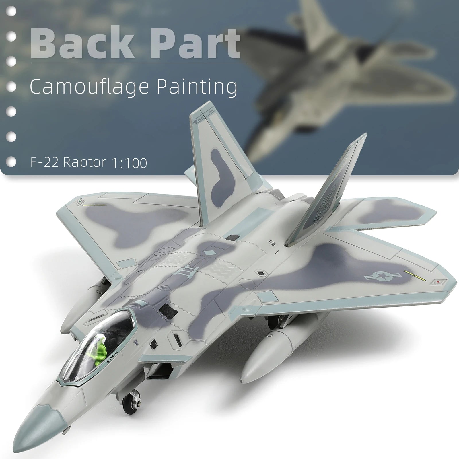 NUOTIE F-22 Raptor 1/100 Scale Diecast Metal Fighter Jet Model Alloy Model  (HO 49th FW)