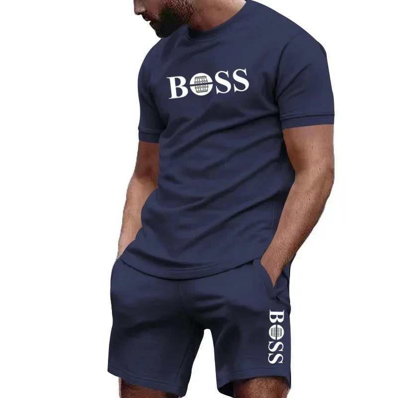 Latest hot selling Men's two-piece sportswear short sleeved T-shirt and pants set running and fitness sportswear summer discount