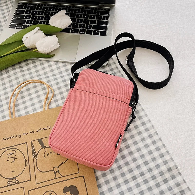 New Fashionable Mini Phone Pouch Square Vertical Tote Bag Simple Shoulder Bag Portable Lightweight Canvas Coin Crossbody Bag