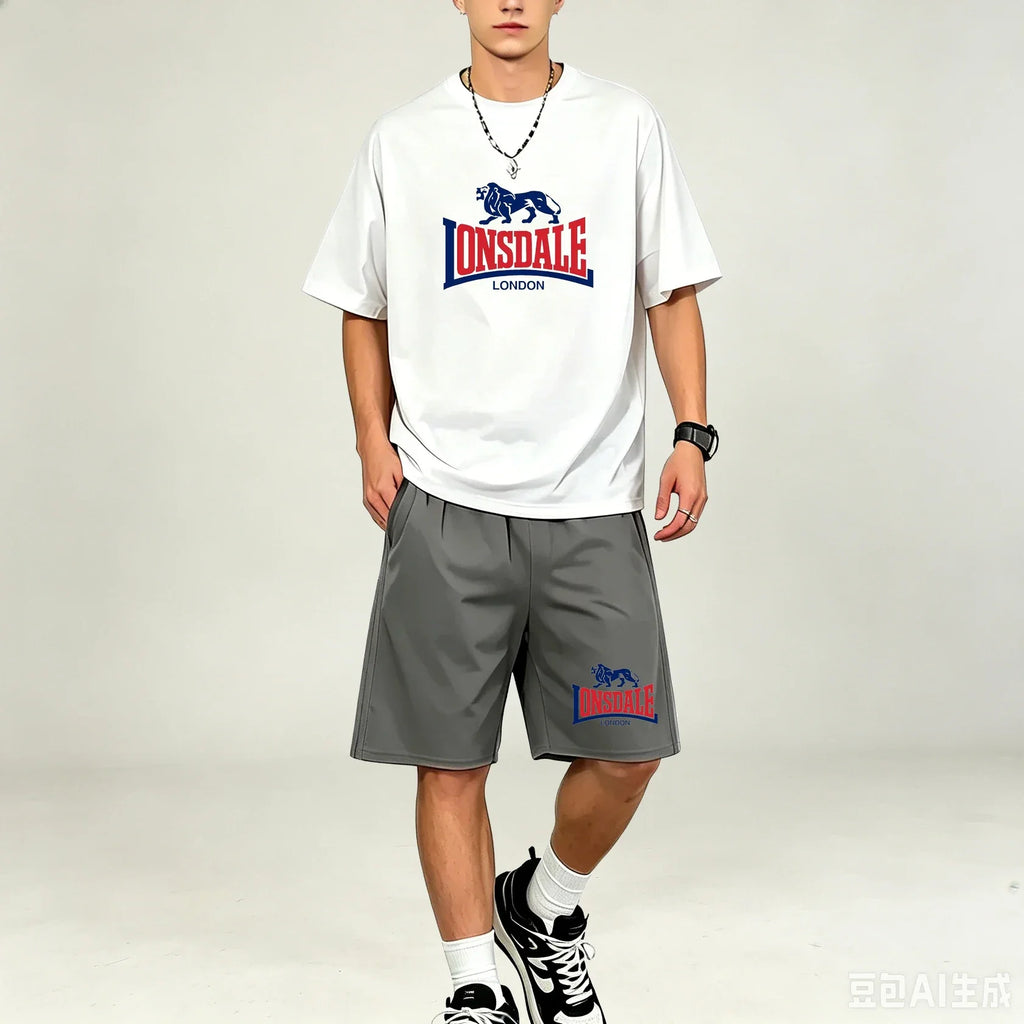 Men T‑Shirts Sets Daily‑Style 2‑Piece T‑Shirts Sets Printed Tops With Drawstring Shorts Quick‑Dry Breathable Casual‑Sport Outfit