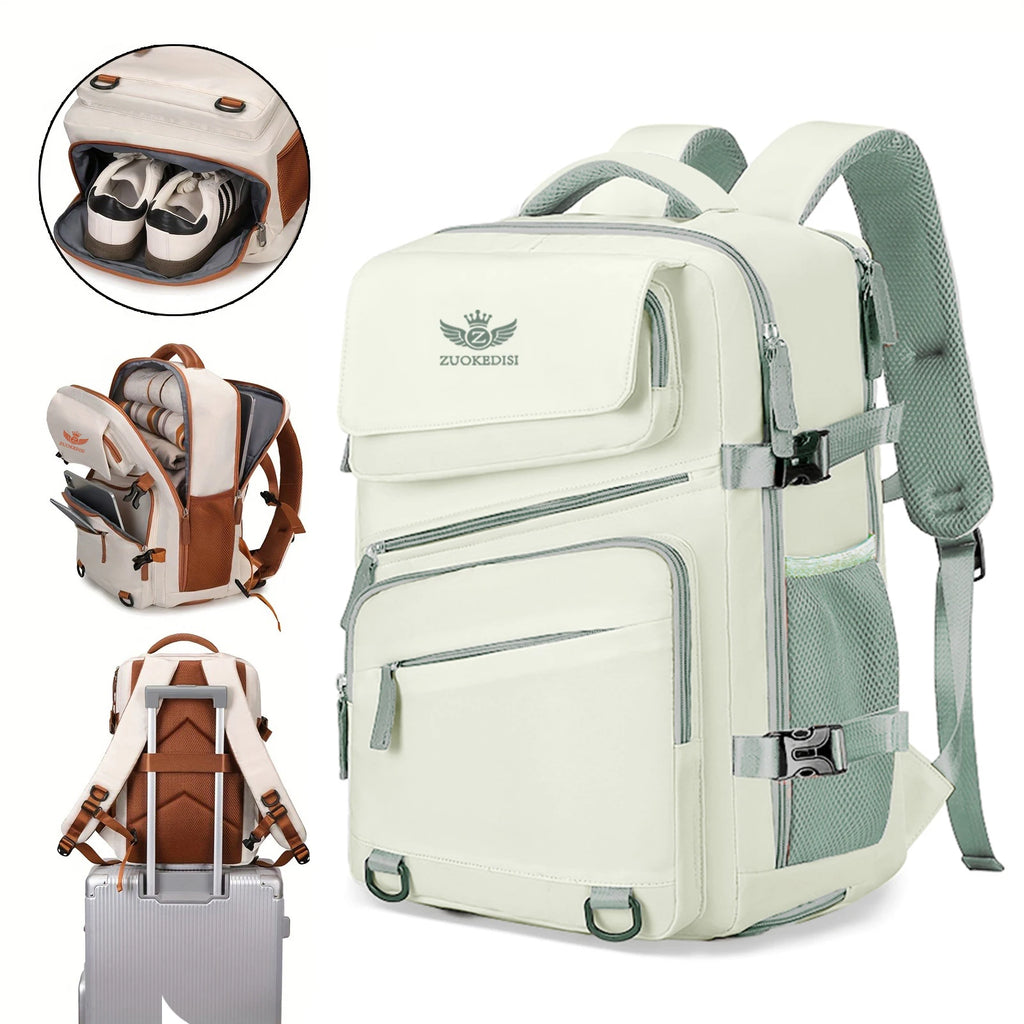 ZUOKEDISI Airlines Approved 15.6-inch Laptop Travel Backpack with Shoe Box and Luggage Strap, Hiking Backpack