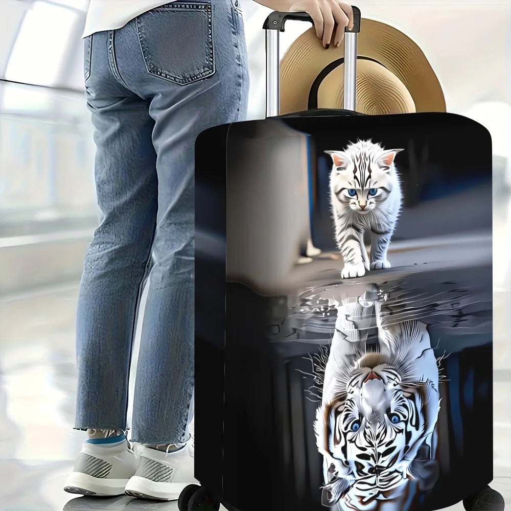1 PC mirrored cat and tiger cover for luggage sizes 18 – 32 inches; dust and elastic travel accessories to protect your lugga