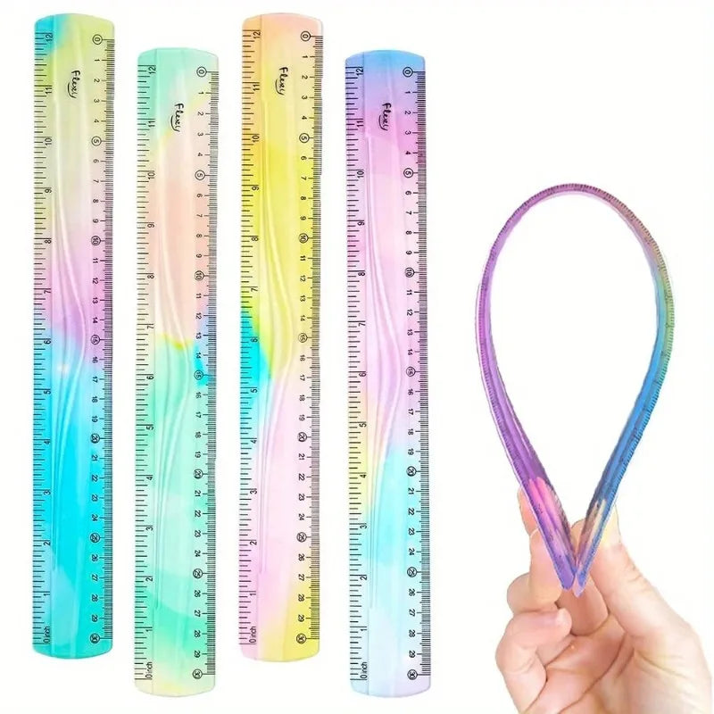 Colourful Student Flexible Ruler, Inch And Metric, 30 Cm/12 Inch, 20 Cm/8 Inch, 15 Cm/6 Inch, Random Colors Student Stationary