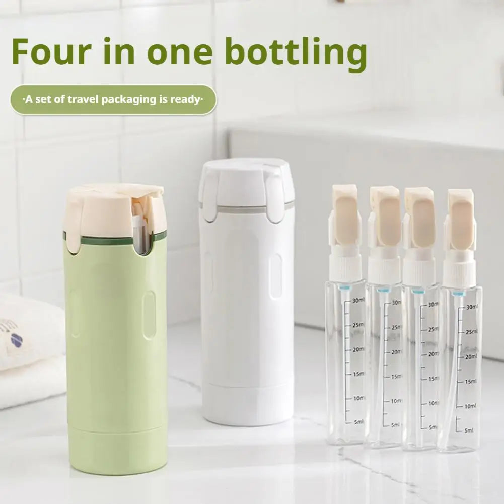 Travel Bottles 4-in-1 Leak-Proof Refillable Containers with Dispenser Pump for Shampoo Lotion Conditioner Body Wash Bottles Set