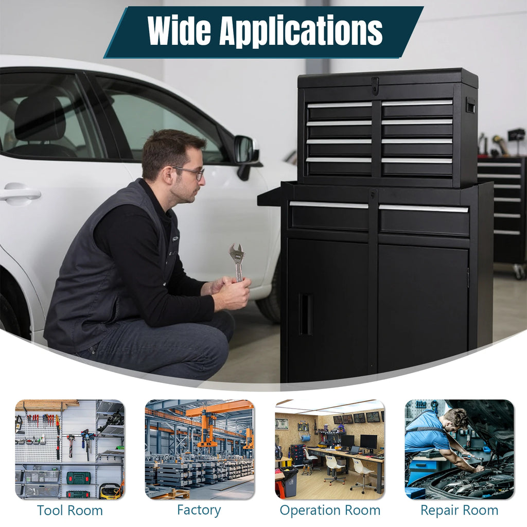 Lockable Mechanic Tool Box with Double Door & Wheels Storage Cabinet Large Capacity Mechanic Tool Container for Garage Tool Room