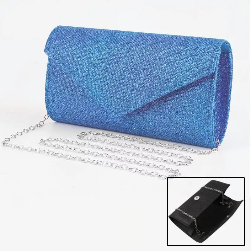 Women Envelope Evening Bag Glitter Ladies Chain Shoulder Bags Shiny Silver Long Purse Female Wedding Party Clutches Mini Handbag