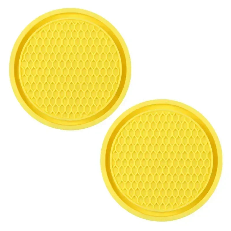 Car Coasters, Universal 2 Pcs Car Coasters for Women Bling Car Accessories, Silicone Anti Slip Crystal Car Cup Holde