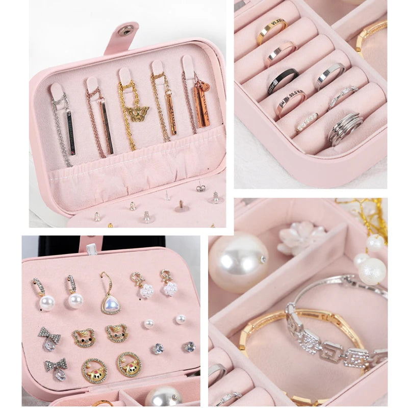 Portable PU Leather Jewelry Organizer - Travel Ring Earrings Necklace Storage Case, with Zipper & Removable Dividers