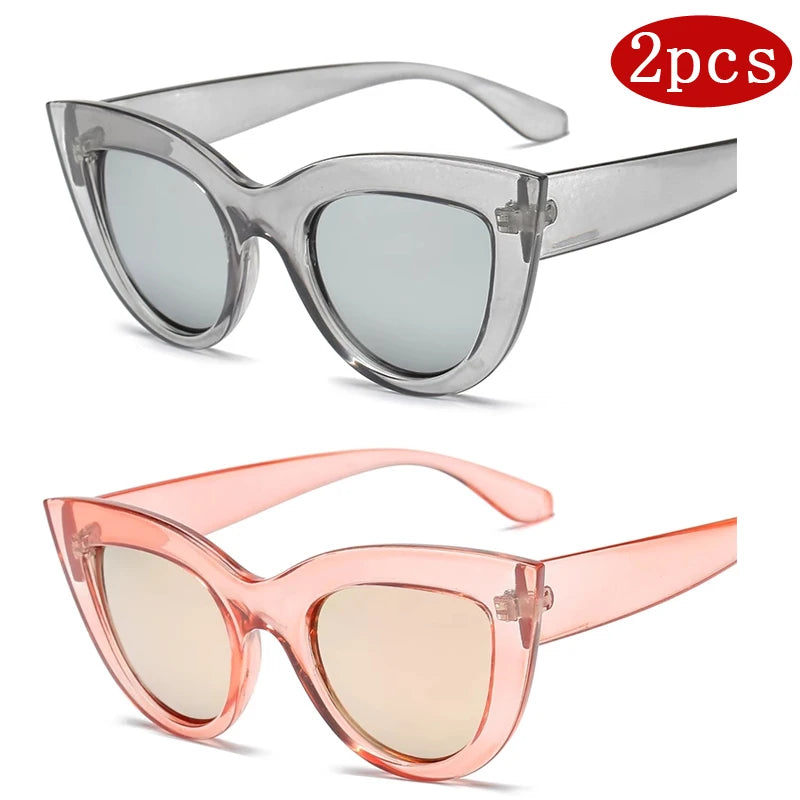 Hiking 2pcs Fashion Cat Eye Anti Light Glasses Woman Vintage Large Frame Gradient Design Glasses for Female UV400 Eyewear