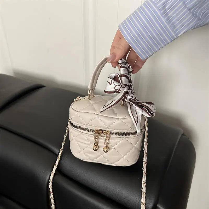 Women's Mini Quilted Box Bag, Light Blue Crossbody Shoulder Bag Portable Makeup Bag