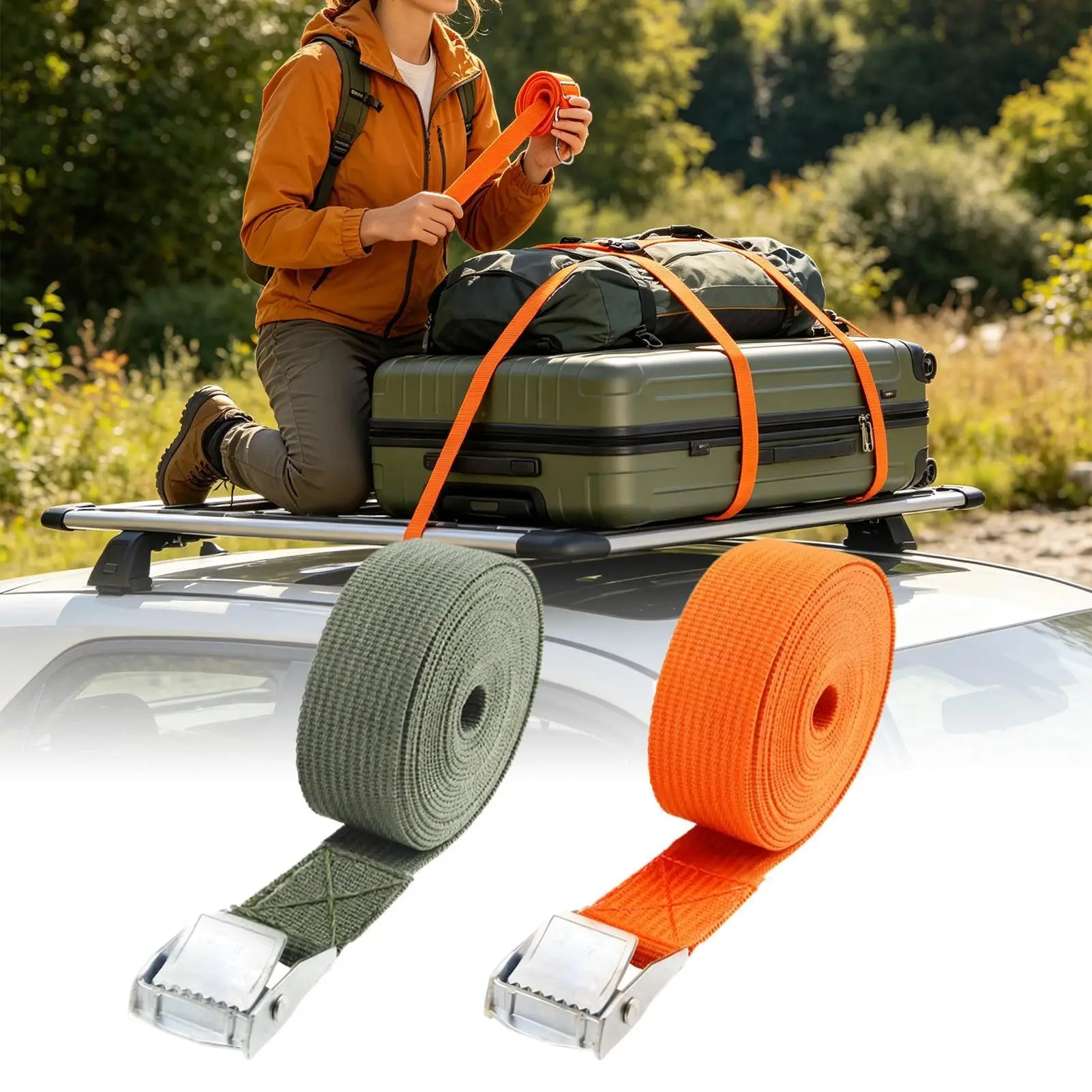 Adjustable Heavy Duty Tie Down Straps Zinc Alloy Buckle Motorcycle Cargo Belt for Truck Trailer Kayak Roof Boat Luggage ﻿