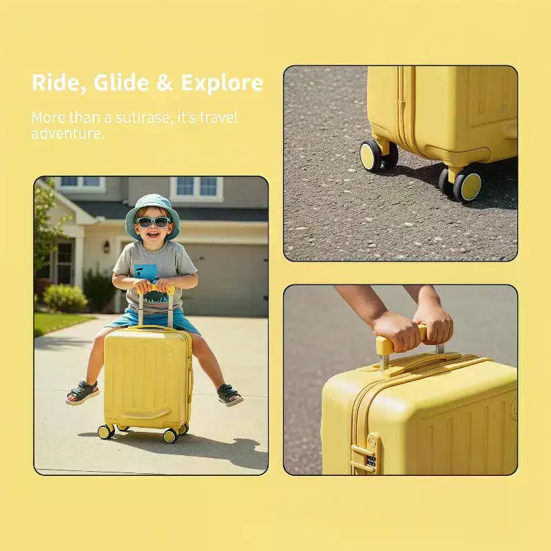 Kids Luggage Ride On 20 Inch Carry On Password Lock Portable Rolling Suitcase for Short Trip Toddler Birthday Present Travel Cut