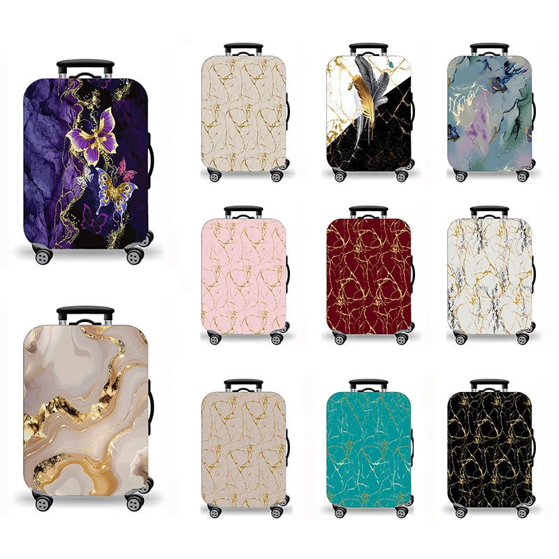 Luggage Cover, Gold Foil Marble Fluid Butterfly Print Stretch Suitcase Protector, Luxury Abstract Design for Travel