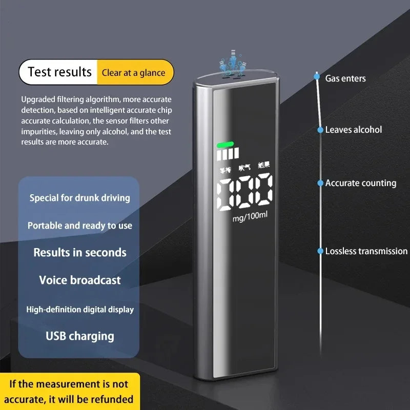 High-precision Alcohol Tester Portable Non-contact Professional Led Digital Display Drunk Driving Alarm Quick Tester
