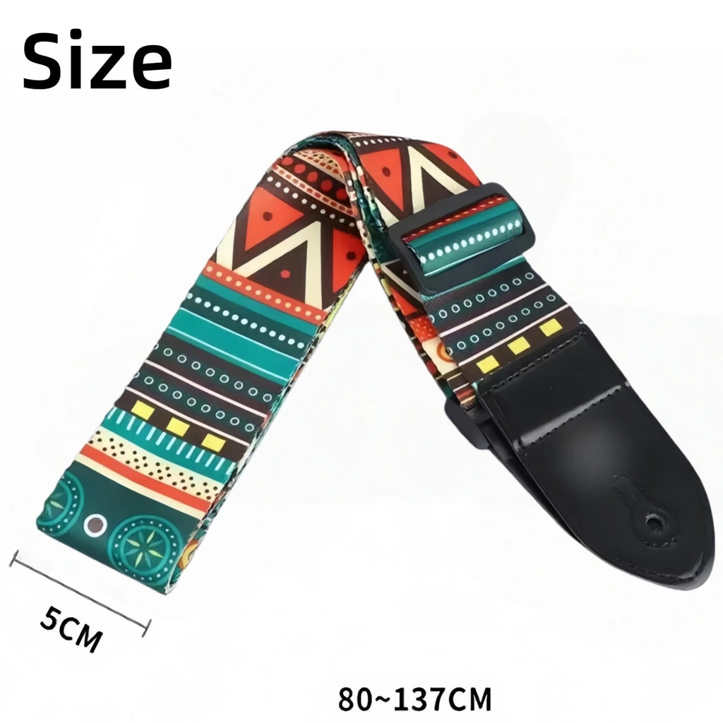 Miwayer 1pc Extra Wide Acoustic Guitar Strap, Leather Belt Adjustable Shoulder Strap with Artistic Print for Guitar & Bass