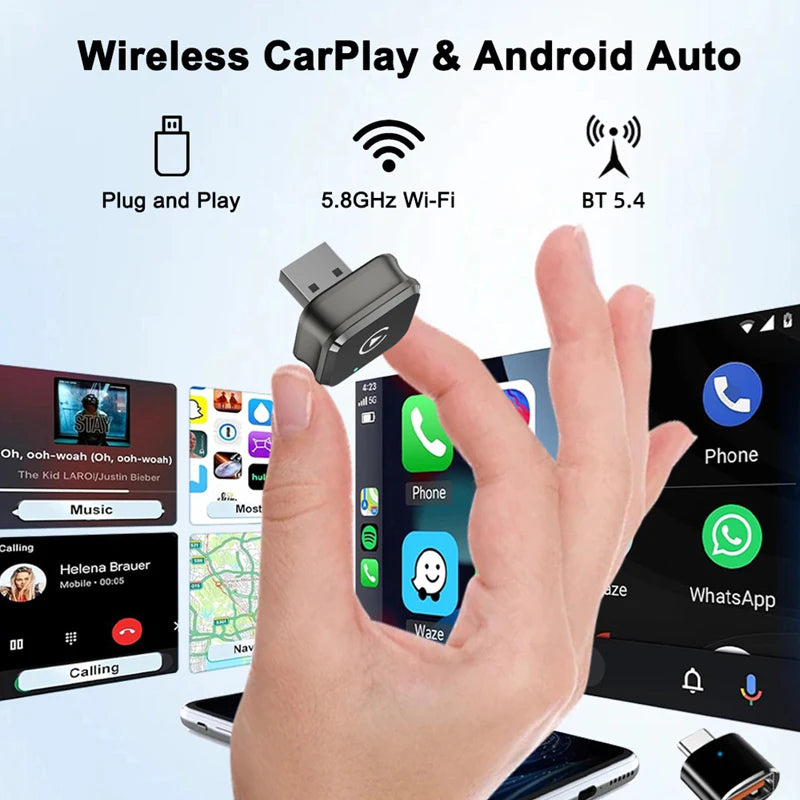 Lenovo Mini CarPlay 2026 2 in 1 Wireless CarPlay Adapter For Apple And Android Auto Connect WiFi Bluetooth USB Plug Play