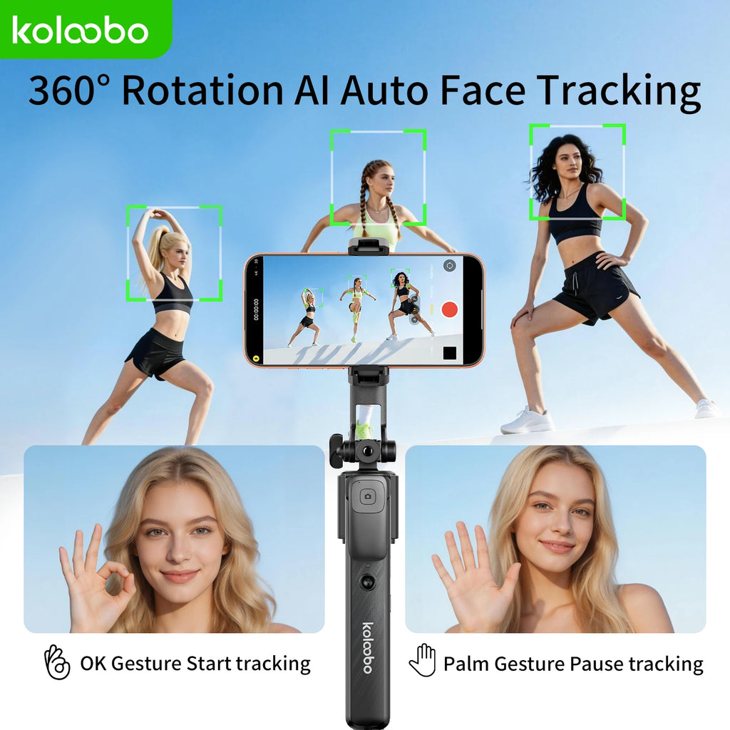 74" Gimbal Selfie Stick AI Face Tracking with Bluetooth Remote 1/4” Screw Tripod Stand for iPhone Vlog Streaming Photography