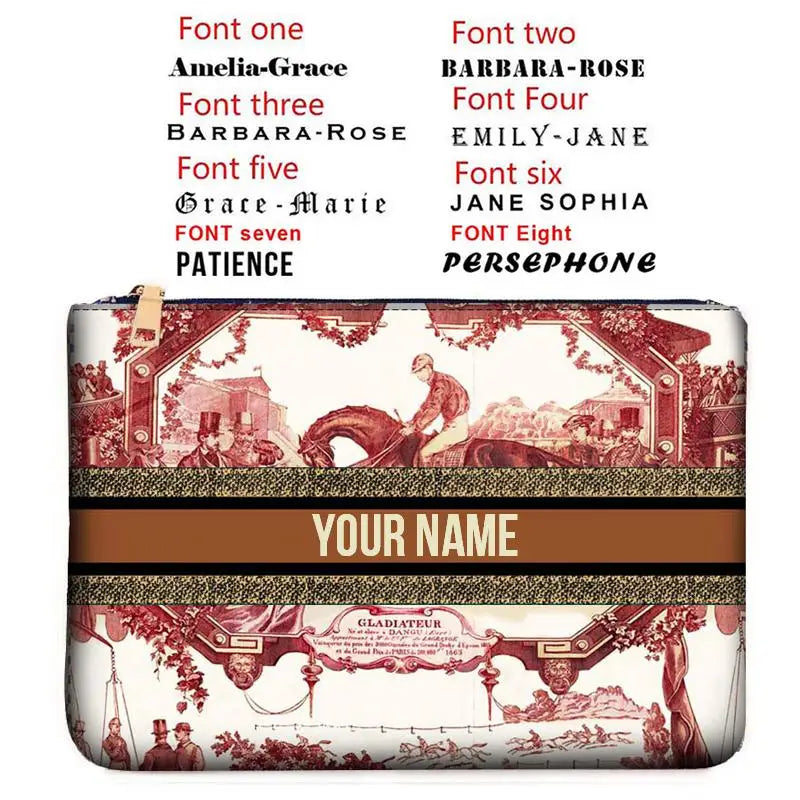 Graceful Customizable Name Women's Canvas Clutch Makeup Bag Purse Party Weekend Vacation Travel Cosmetic Bag Mobile Pouch Wallet