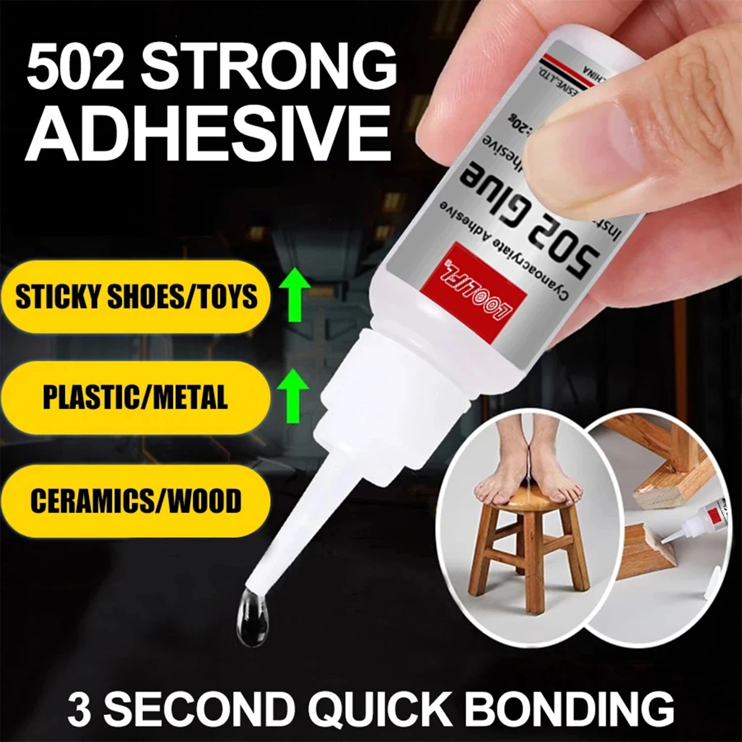 LOOLIFL-1-5pcs 502 Super Glue Instant Quick-drying Cyanoacrylate Adhesive Leather Rubber Wood Metal Strong Bond Liquid Glue Tool