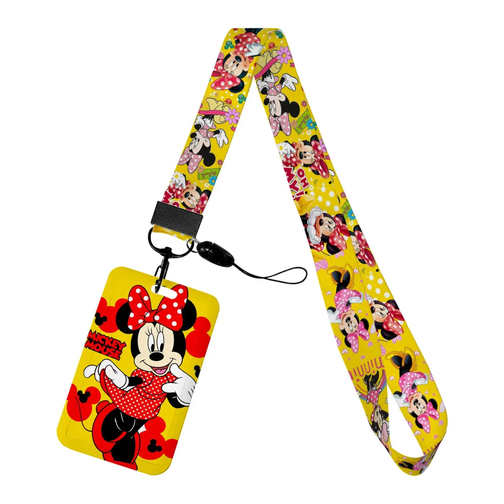 Disney Yellow Series Mickey Minnie Card Holder Work Permit Name Badge with Keychains Student Id Card Lanyard Holder Accessories