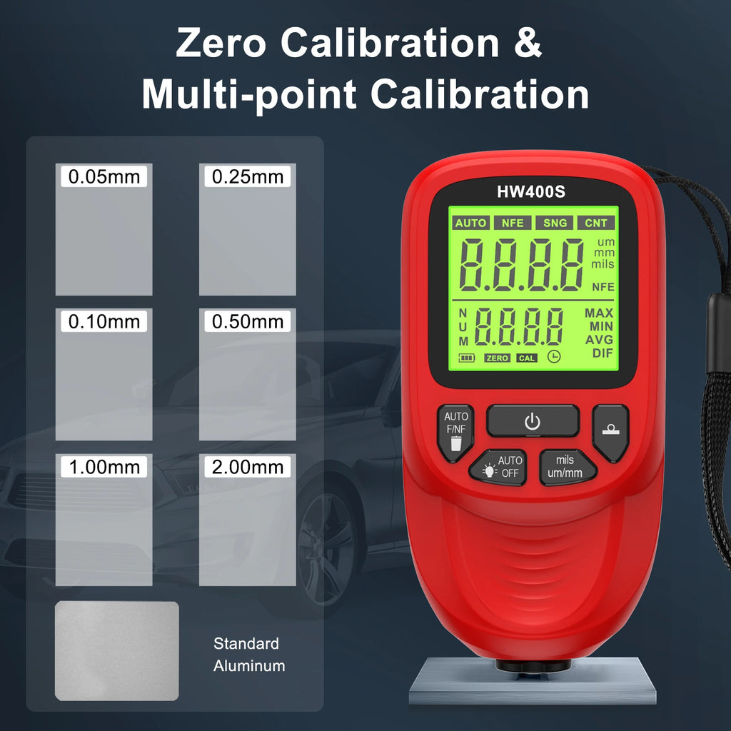 HW-400S Car Paint Film Tester LCD Display Car Coating Thickness Gauge 0-2000UM Coating Measuring Tool Automotive Paint DFT Meter