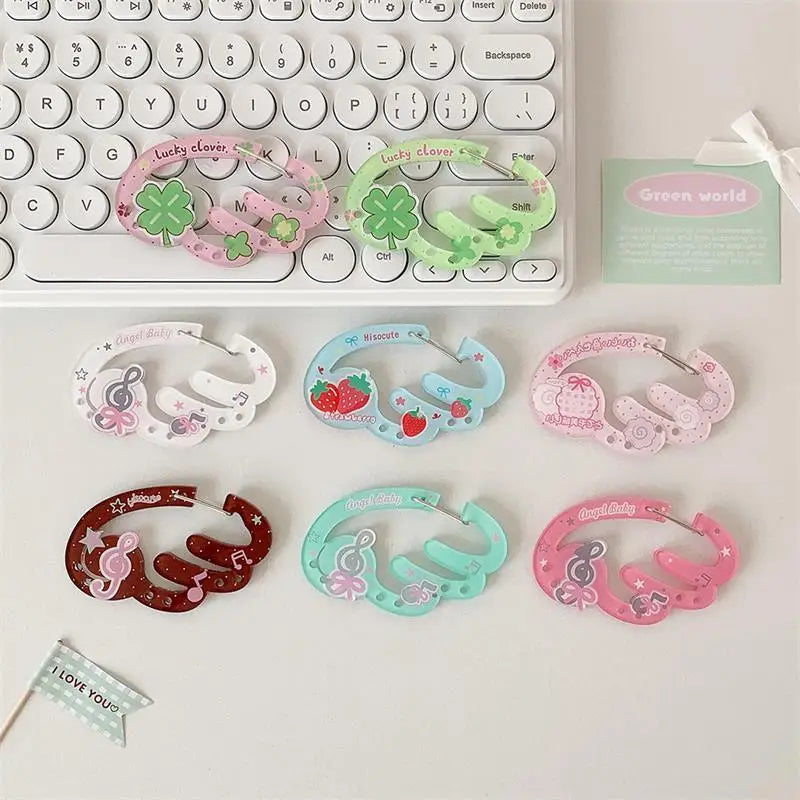 INS Candy Color Wings Shape Acrylic Carabiner Cute Strawberry Clover Mountaineering Buckle Keychain Multipurpose Keyring Hook