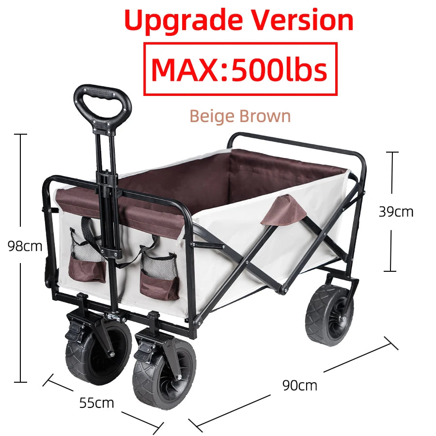 Heavy Duty Outdoor Folding Wagon Cart Large Capacity Collapsible Utility Trolley Portable for Garden Beach Camping