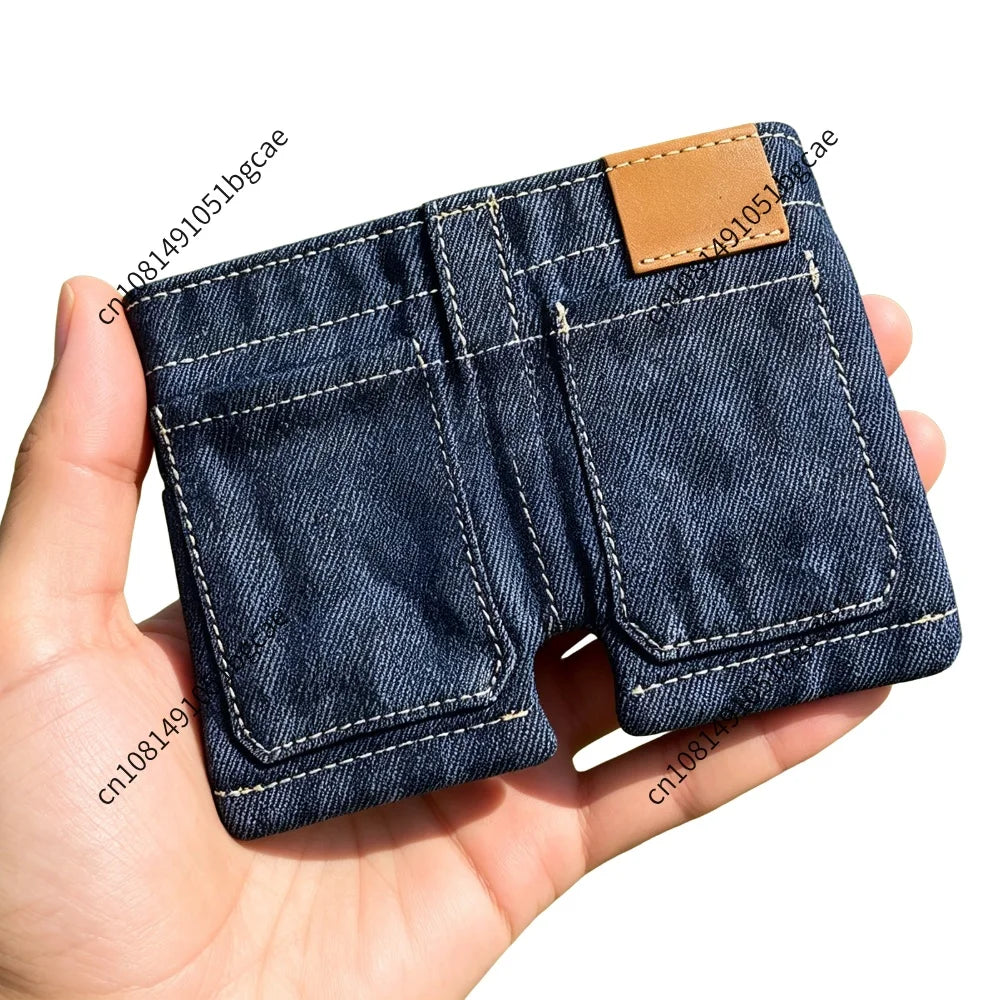 Pocket Pants Mini Jeans Wallet Lightweight Compact Folding Card Holder Funny Jorts Style Denim Shorts Purse for Novelty Gag Gift
