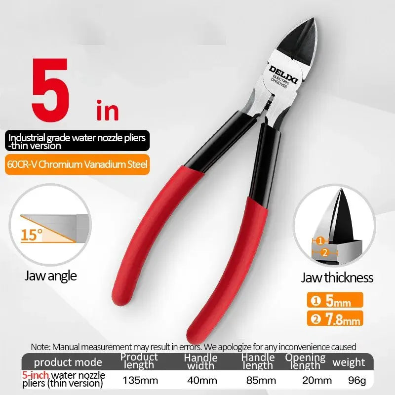 DELIXI ELECTRIC Nozzle Pliers  Electronic Pliers Industrial Scissors Diagonal Pliers，for CuttingMetalWireCablePlasticsWood